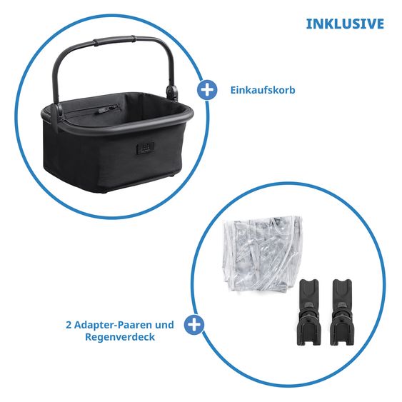 Joie Signature 2in1 Kombi-Kinderwagen-Set Versiti bis 22 kg mit Babywanne Ramble XL, Sportsitz, Liegeposition, Teleskopschieber,inkl.  Adapter, Regenschutz und Einkaufskorb - Eclipse
