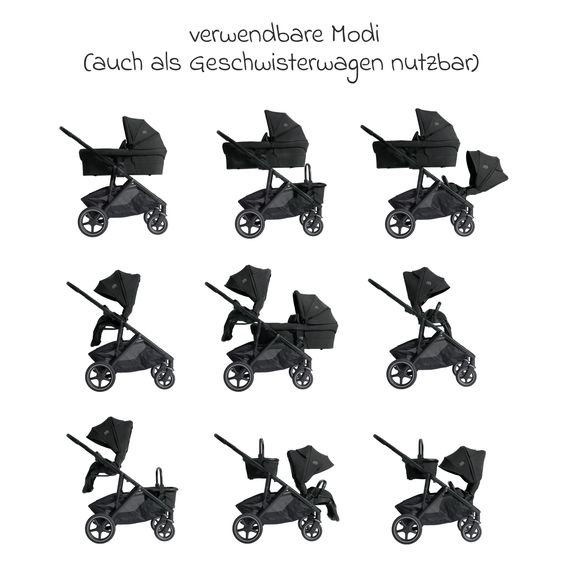 Joie Signature 2in1 Kombi-Kinderwagen-Set Versiti bis 22 kg mit Babywanne Ramble XL, Sportsitz, Liegeposition, Teleskopschieber,inkl.  Adapter, Regenschutz und Einkaufskorb - Eclipse
