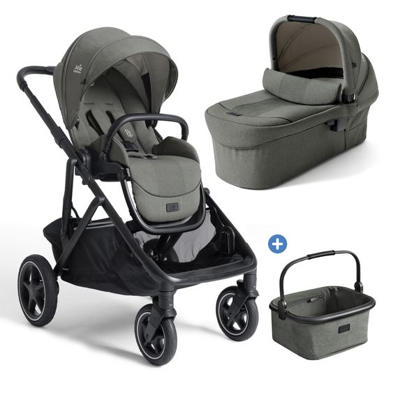 Joie Signature 2in1 Kombi-Kinderwagen-Set Versiti bis 22 kg mit Babywanne Ramble XL, Sportsitz, Liegeposition, Teleskopschieber,inkl.  Adapter, Regenschutz und Einkaufskorb - Evergreen