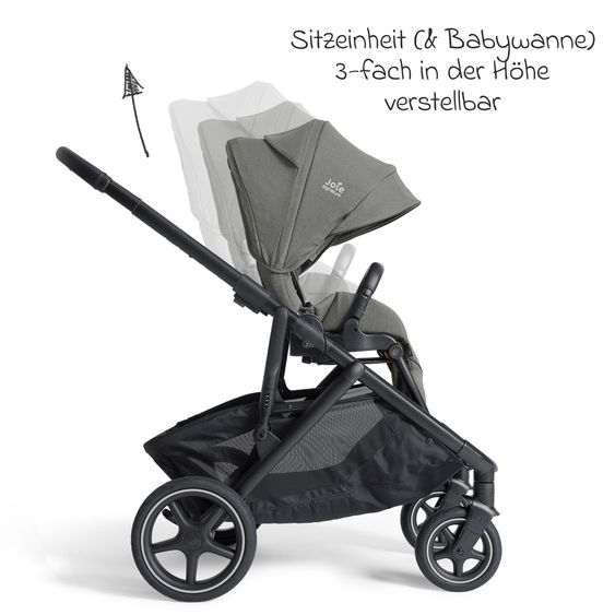 Joie Signature 2in1 Kombi-Kinderwagen-Set Versiti bis 22 kg mit Babywanne Ramble XL, Sportsitz, Liegeposition, Teleskopschieber,inkl.  Adapter, Regenschutz und Einkaufskorb - Evergreen