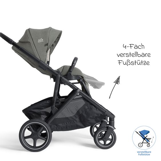 Joie Signature 2in1 Kombi-Kinderwagen-Set Versiti bis 22 kg mit Babywanne Ramble XL, Sportsitz, Liegeposition, Teleskopschieber,inkl.  Adapter, Regenschutz und Einkaufskorb - Evergreen