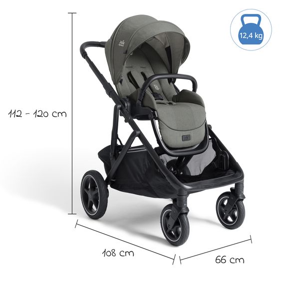 Joie Signature 2in1 Kombi-Kinderwagen-Set Versiti bis 22 kg mit Babywanne Ramble XL, Sportsitz, Liegeposition, Teleskopschieber,inkl.  Adapter, Regenschutz und Einkaufskorb - Evergreen