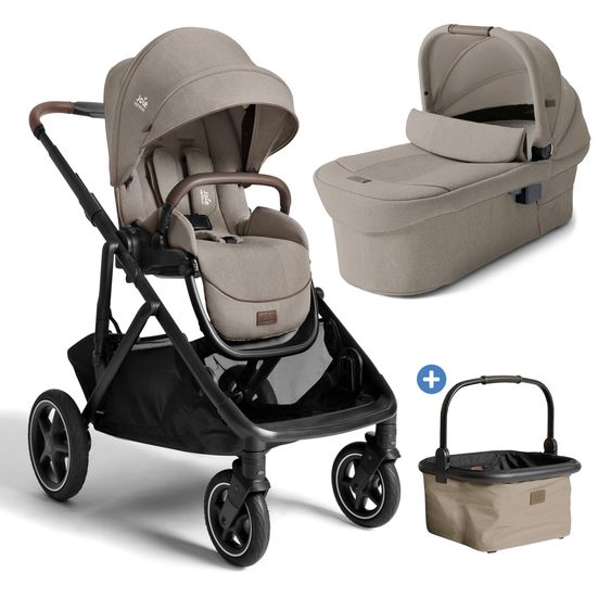 Joie Signature 2in1 Kombi-Kinderwagen-Set Versiti bis 22 kg mit Babywanne Ramble XL, Sportsitz, Liegeposition, Teleskopschieber,inkl.  Adapter, Regenschutz und Einkaufskorb - Sandstone