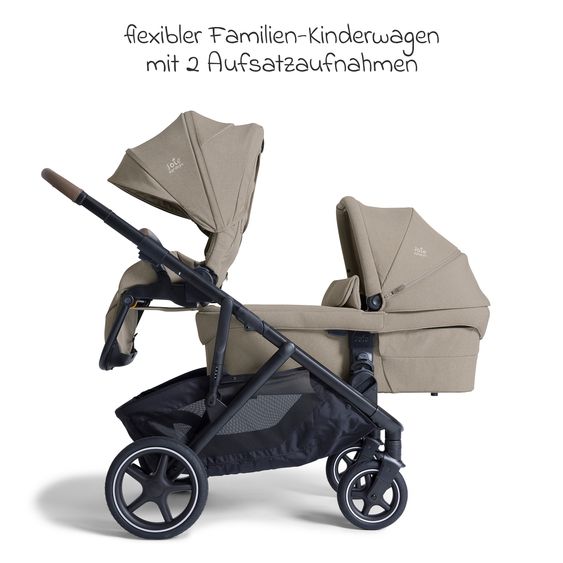 Joie Signature 2in1 Kombi-Kinderwagen-Set Versiti bis 22 kg mit Babywanne Ramble XL, Sportsitz, Liegeposition, Teleskopschieber,inkl.  Adapter, Regenschutz und Einkaufskorb - Sandstone