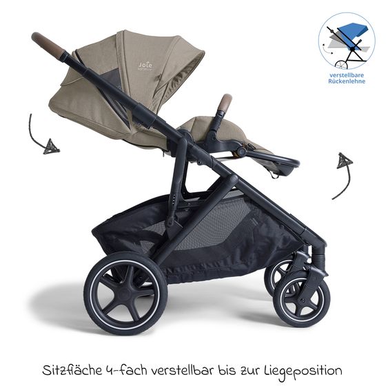 Joie Signature 2in1 Kombi-Kinderwagen-Set Versiti bis 22 kg mit Babywanne Ramble XL, Sportsitz, Liegeposition, Teleskopschieber,inkl.  Adapter, Regenschutz und Einkaufskorb - Sandstone