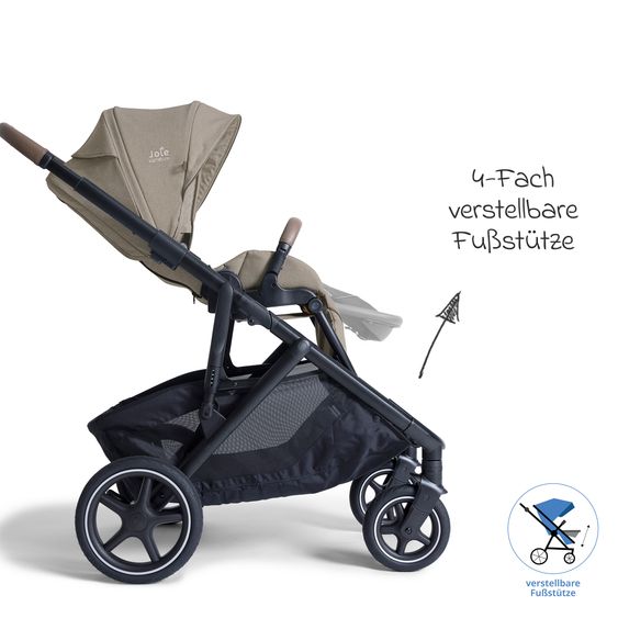 Joie Signature 2in1 Kombi-Kinderwagen-Set Versiti bis 22 kg mit Babywanne Ramble XL, Sportsitz, Liegeposition, Teleskopschieber,inkl.  Adapter, Regenschutz und Einkaufskorb - Sandstone