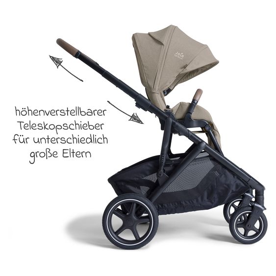Joie Signature 2in1 Kombi-Kinderwagen-Set Versiti bis 22 kg mit Babywanne Ramble XL, Sportsitz, Liegeposition, Teleskopschieber,inkl.  Adapter, Regenschutz und Einkaufskorb - Sandstone
