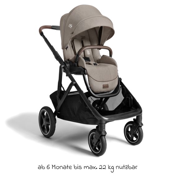 Joie Signature 2in1 Kombi-Kinderwagen-Set Versiti bis 22 kg mit Babywanne Ramble XL, Sportsitz, Liegeposition, Teleskopschieber,inkl.  Adapter, Regenschutz und Einkaufskorb - Sandstone