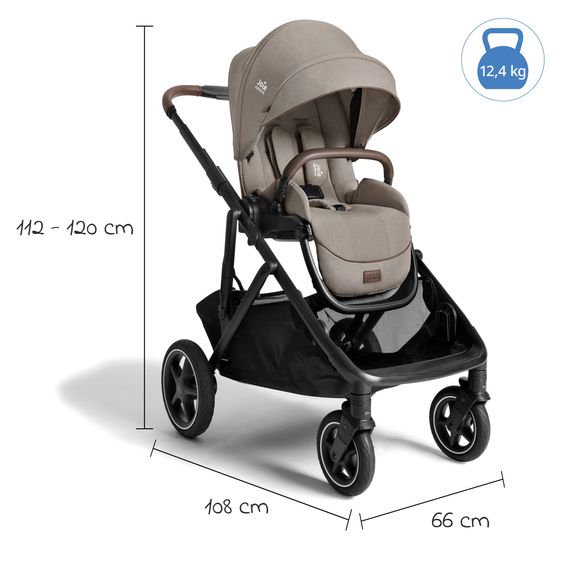 Joie Signature 2in1 Kombi-Kinderwagen-Set Versiti bis 22 kg mit Babywanne Ramble XL, Sportsitz, Liegeposition, Teleskopschieber,inkl.  Adapter, Regenschutz und Einkaufskorb - Sandstone