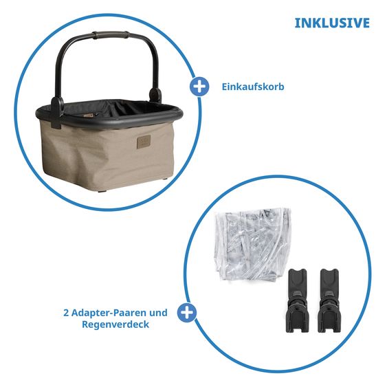 Joie Signature 2in1 Kombi-Kinderwagen-Set Versiti bis 22 kg mit Babywanne Ramble XL, Sportsitz, Liegeposition, Teleskopschieber,inkl.  Adapter, Regenschutz und Einkaufskorb - Sandstone