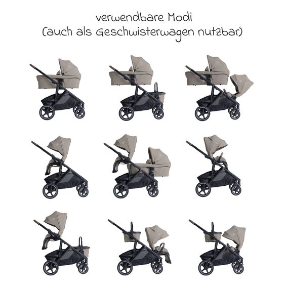Joie Signature 2in1 Kombi-Kinderwagen-Set Versiti bis 22 kg mit Babywanne Ramble XL, Sportsitz, Liegeposition, Teleskopschieber,inkl.  Adapter, Regenschutz und Einkaufskorb - Sandstone