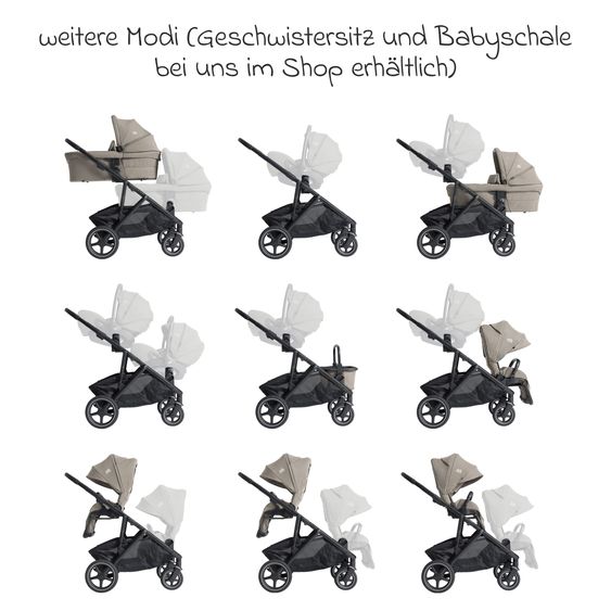 Joie Signature 2in1 Kombi-Kinderwagen-Set Versiti bis 22 kg mit Babywanne Ramble XL, Sportsitz, Liegeposition, Teleskopschieber,inkl.  Adapter, Regenschutz und Einkaufskorb - Sandstone