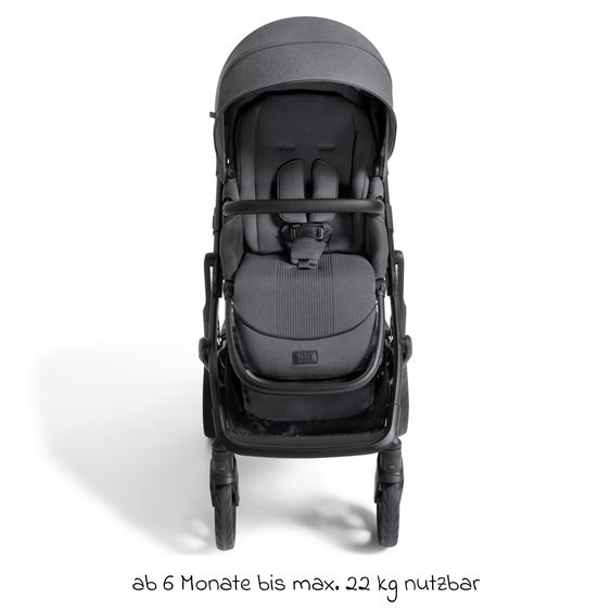 Joie Signature 2in1 Kombi-Kinderwagen Vinca bis 22 kg belastbar mit Babywanne Ramble Xl, Teleskopschieber, umsetzbare Sitzeinheit, inkl. Adapter & Regenverdeck - Signature - Ebony