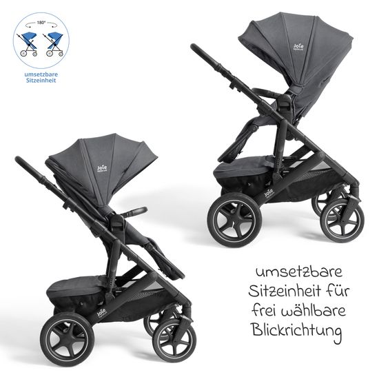 Joie Signature 2in1 Kombi-Kinderwagen Vinca bis 22 kg belastbar mit Babywanne Ramble Xl, Teleskopschieber, umsetzbare Sitzeinheit, inkl. Adapter & Regenverdeck - Signature - Ebony