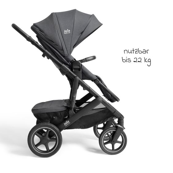 Joie Signature 2in1 Kombi-Kinderwagen Vinca bis 22 kg belastbar mit Babywanne Ramble Xl, Teleskopschieber, umsetzbare Sitzeinheit, inkl. Adapter & Regenverdeck - Signature - Ebony