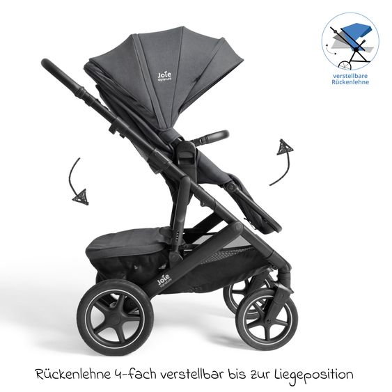 Joie Signature 2in1 Kombi-Kinderwagen Vinca bis 22 kg belastbar mit Babywanne Ramble Xl, Teleskopschieber, umsetzbare Sitzeinheit, inkl. Adapter & Regenverdeck - Signature - Ebony