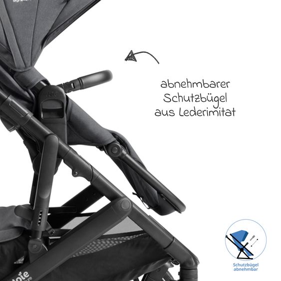 Joie Signature 2in1 Kombi-Kinderwagen Vinca bis 22 kg belastbar mit Babywanne Ramble Xl, Teleskopschieber, umsetzbare Sitzeinheit, inkl. Adapter & Regenverdeck - Signature - Ebony