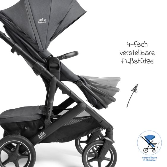 Joie Signature 2in1 Kombi-Kinderwagen Vinca bis 22 kg belastbar mit Babywanne Ramble Xl, Teleskopschieber, umsetzbare Sitzeinheit, inkl. Adapter & Regenverdeck - Signature - Ebony
