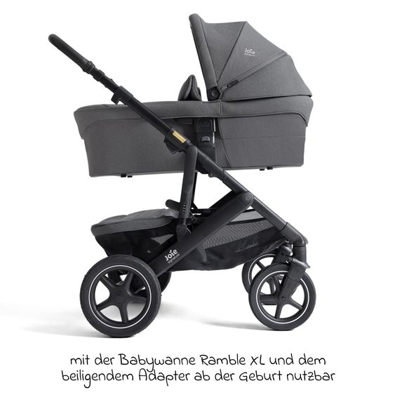 Joie Signature 2in1 Kombi-Kinderwagen Vinca bis 22 kg belastbar mit Babywanne Ramble Xl, Teleskopschieber, umsetzbare Sitzeinheit, inkl. Adapter & Regenverdeck - Signature - Ebony