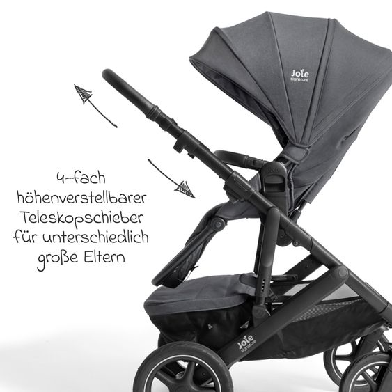 Joie Signature 2in1 Kombi-Kinderwagen Vinca bis 22 kg belastbar mit Babywanne Ramble Xl, Teleskopschieber, umsetzbare Sitzeinheit, inkl. Adapter & Regenverdeck - Signature - Ebony