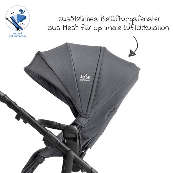 Joie Signature 2in1 Kombi-Kinderwagen Vinca bis 22 kg belastbar mit Babywanne Ramble Xl, Teleskopschieber, umsetzbare Sitzeinheit, inkl. Adapter & Regenverdeck - Signature - Ebony
