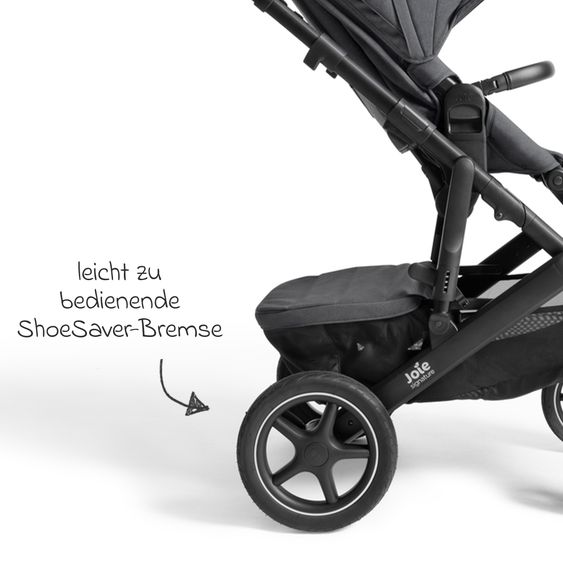 Joie Signature 2in1 Kombi-Kinderwagen Vinca bis 22 kg belastbar mit Babywanne Ramble Xl, Teleskopschieber, umsetzbare Sitzeinheit, inkl. Adapter & Regenverdeck - Signature - Ebony