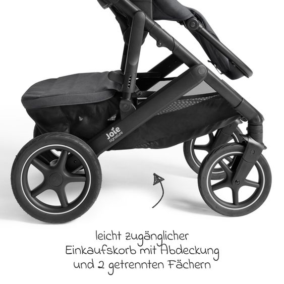 Joie Signature 2in1 Kombi-Kinderwagen Vinca bis 22 kg belastbar mit Babywanne Ramble Xl, Teleskopschieber, umsetzbare Sitzeinheit, inkl. Adapter & Regenverdeck - Signature - Ebony