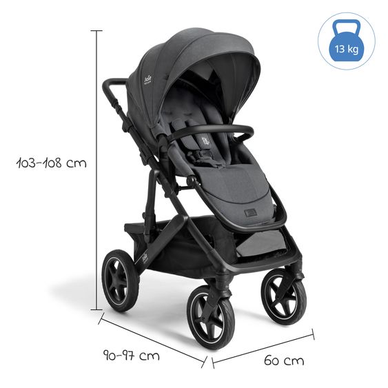 Joie Signature 2in1 Kombi-Kinderwagen Vinca bis 22 kg belastbar mit Babywanne Ramble Xl, Teleskopschieber, umsetzbare Sitzeinheit, inkl. Adapter & Regenverdeck - Signature - Ebony