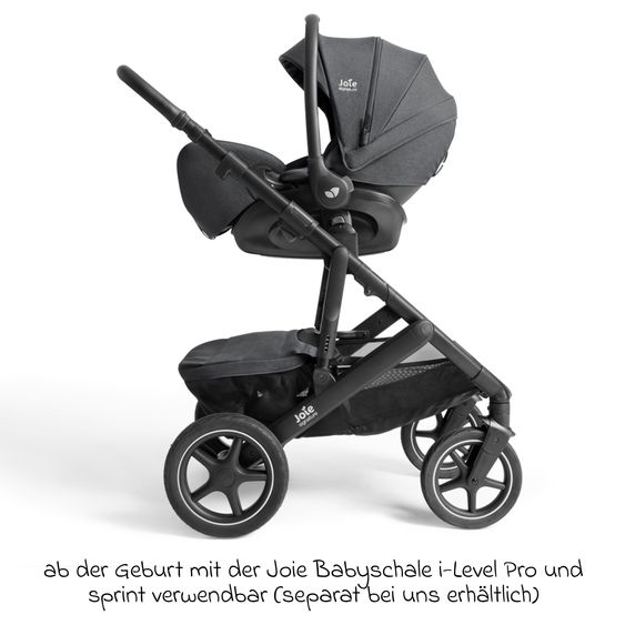 Joie Signature 2in1 Kombi-Kinderwagen Vinca bis 22 kg belastbar mit Babywanne Ramble Xl, Teleskopschieber, umsetzbare Sitzeinheit, inkl. Adapter & Regenverdeck - Signature - Ebony