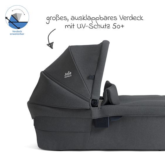 Joie Signature 2in1 Kombi-Kinderwagen Vinca bis 22 kg belastbar mit Babywanne Ramble Xl, Teleskopschieber, umsetzbare Sitzeinheit, inkl. Adapter & Regenverdeck - Signature - Ebony