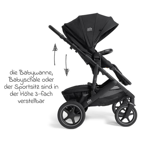Joie Signature 2in1 Kombi-Kinderwagen Vinca bis 22 kg belastbar mit Babywanne Ramble Xl, Teleskopschieber, umsetzbare Sitzeinheit, inkl. Adapter & Regenverdeck - Signature - Eclipse