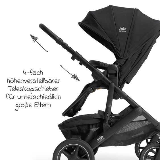 Joie Signature 2in1 Kombi-Kinderwagen Vinca bis 22 kg belastbar mit Babywanne Ramble Xl, Teleskopschieber, umsetzbare Sitzeinheit, inkl. Adapter & Regenverdeck - Signature - Eclipse