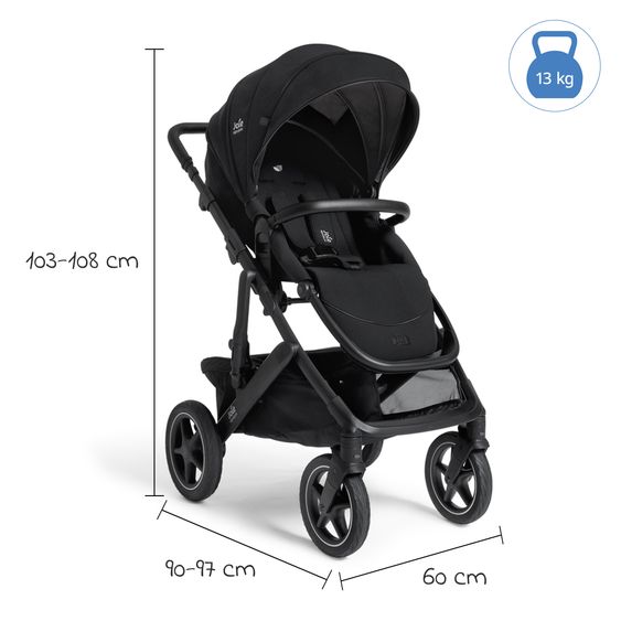 Joie Signature 2in1 Kombi-Kinderwagen Vinca bis 22 kg belastbar mit Babywanne Ramble Xl, Teleskopschieber, umsetzbare Sitzeinheit, inkl. Adapter & Regenverdeck - Signature - Eclipse