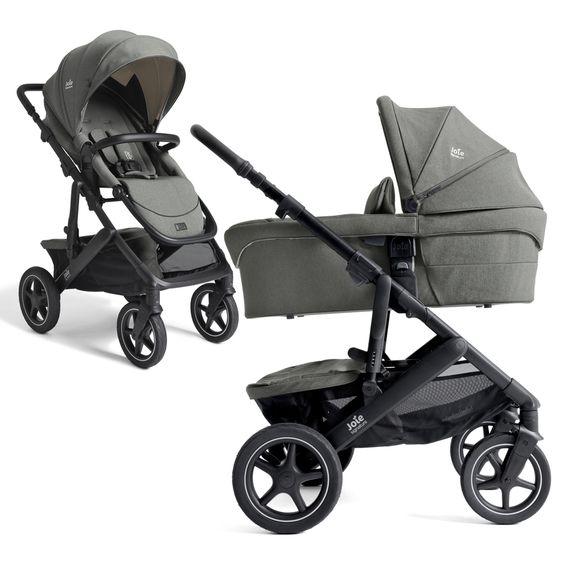 Joie Signature 2in1 Kombi-Kinderwagen Vinca bis 22 kg belastbar mit Babywanne Ramble Xl, Teleskopschieber, umsetzbare Sitzeinheit, inkl. Adapter & Regenverdeck - Signature - Evergreen