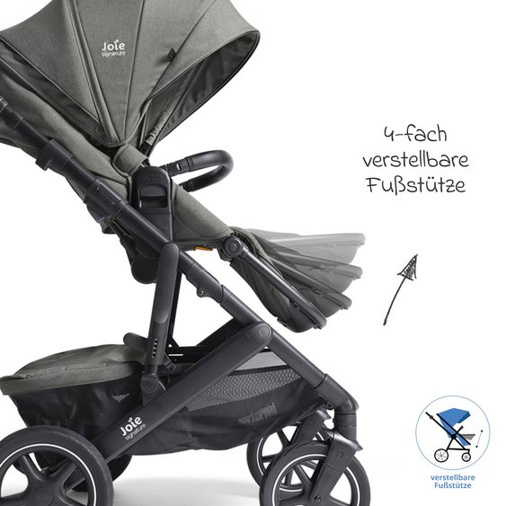Joie Signature 2in1 Kombi-Kinderwagen Vinca bis 22 kg belastbar mit Babywanne Ramble Xl, Teleskopschieber, umsetzbare Sitzeinheit, inkl. Adapter & Regenverdeck - Signature - Evergreen