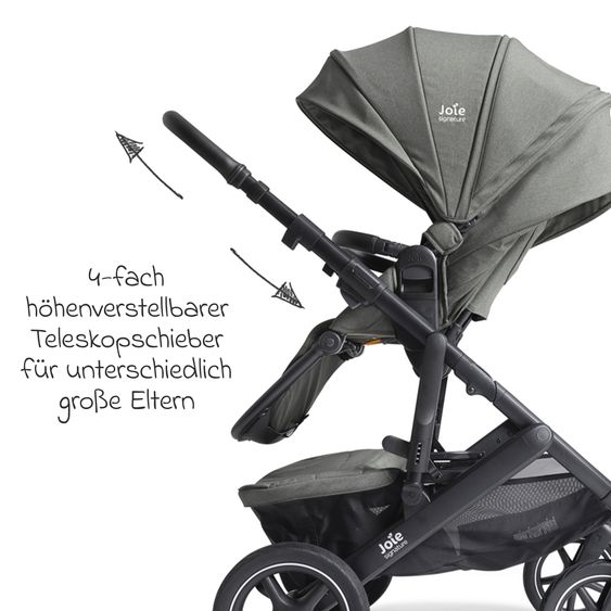 Joie Signature 2in1 Kombi-Kinderwagen Vinca bis 22 kg belastbar mit Babywanne Ramble Xl, Teleskopschieber, umsetzbare Sitzeinheit, inkl. Adapter & Regenverdeck - Signature - Evergreen