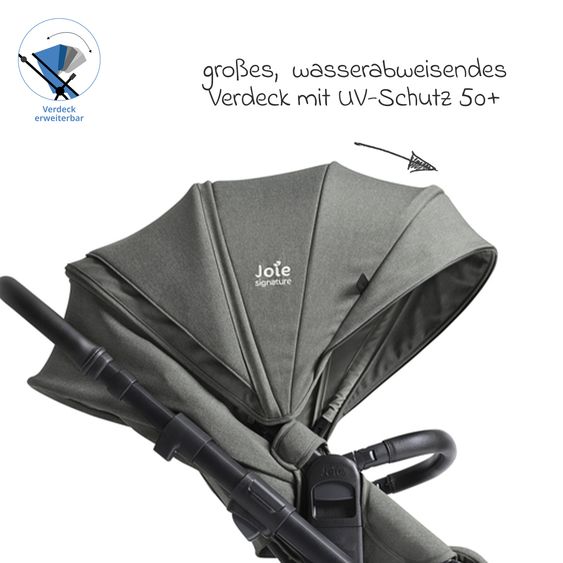 Joie Signature 2in1 Kombi-Kinderwagen Vinca bis 22 kg belastbar mit Babywanne Ramble Xl, Teleskopschieber, umsetzbare Sitzeinheit, inkl. Adapter & Regenverdeck - Signature - Evergreen