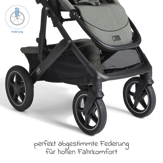 Joie Signature 2in1 Kombi-Kinderwagen Vinca bis 22 kg belastbar mit Babywanne Ramble Xl, Teleskopschieber, umsetzbare Sitzeinheit, inkl. Adapter & Regenverdeck - Signature - Evergreen
