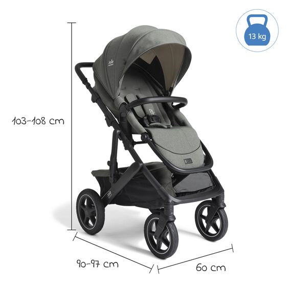 Joie Signature 2in1 Kombi-Kinderwagen Vinca bis 22 kg belastbar mit Babywanne Ramble Xl, Teleskopschieber, umsetzbare Sitzeinheit, inkl. Adapter & Regenverdeck - Signature - Evergreen