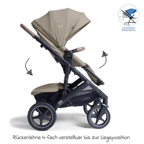 Joie Signature 2in1 Kombi-Kinderwagen Vinca bis 22 kg belastbar mit Babywanne Ramble Xl, Teleskopschieber, umsetzbare Sitzeinheit, inkl. Adapter & Regenverdeck - Signature - Sandstone