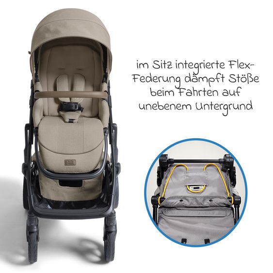 Joie Signature 2in1 Kombi-Kinderwagen Vinca bis 22 kg belastbar mit Babywanne Ramble Xl, Teleskopschieber, umsetzbare Sitzeinheit, inkl. Adapter & Regenverdeck - Signature - Sandstone