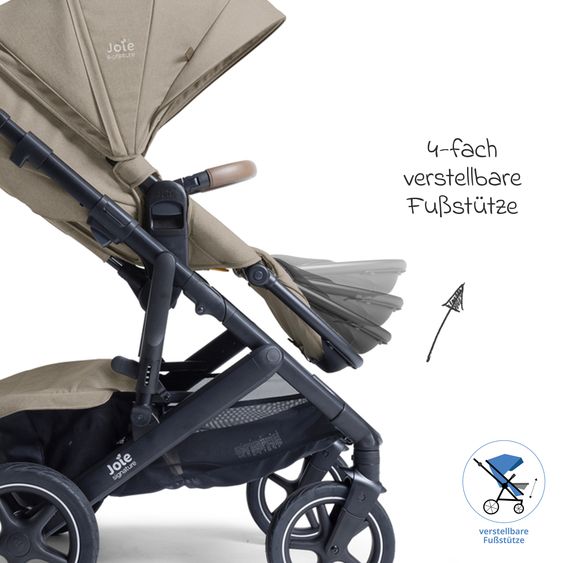 Joie Signature 2in1 Kombi-Kinderwagen Vinca bis 22 kg belastbar mit Babywanne Ramble Xl, Teleskopschieber, umsetzbare Sitzeinheit, inkl. Adapter & Regenverdeck - Signature - Sandstone