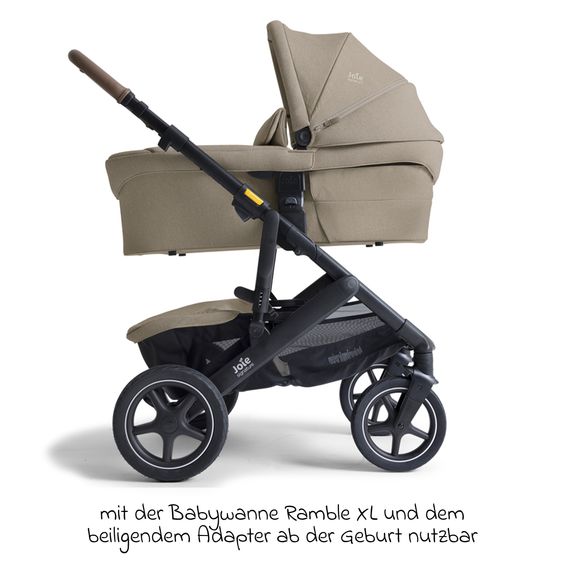 Joie Signature 2in1 Kombi-Kinderwagen Vinca bis 22 kg belastbar mit Babywanne Ramble Xl, Teleskopschieber, umsetzbare Sitzeinheit, inkl. Adapter & Regenverdeck - Signature - Sandstone