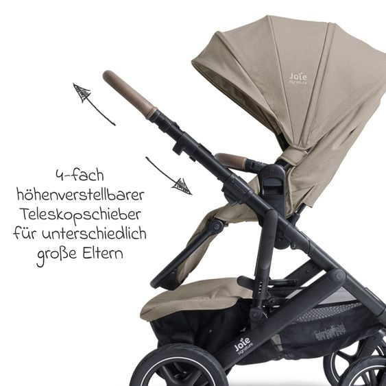 Joie Signature 2in1 Kombi-Kinderwagen Vinca bis 22 kg belastbar mit Babywanne Ramble Xl, Teleskopschieber, umsetzbare Sitzeinheit, inkl. Adapter & Regenverdeck - Signature - Sandstone