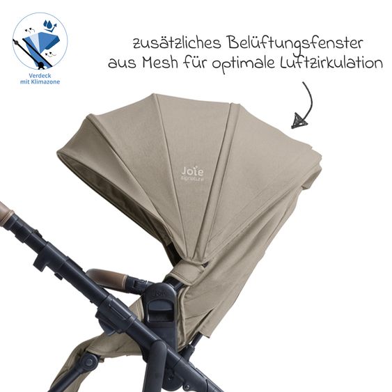Joie Signature 2in1 Kombi-Kinderwagen Vinca bis 22 kg belastbar mit Babywanne Ramble Xl, Teleskopschieber, umsetzbare Sitzeinheit, inkl. Adapter & Regenverdeck - Signature - Sandstone
