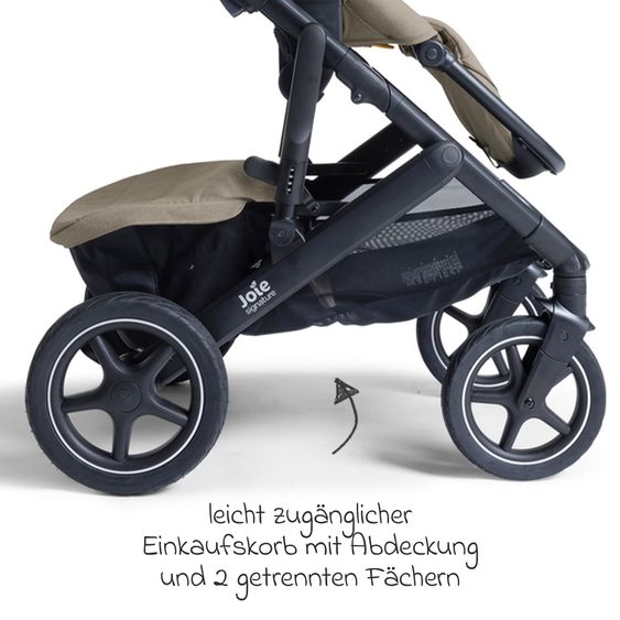Joie Signature 2in1 Kombi-Kinderwagen Vinca bis 22 kg belastbar mit Babywanne Ramble Xl, Teleskopschieber, umsetzbare Sitzeinheit, inkl. Adapter & Regenverdeck - Signature - Sandstone