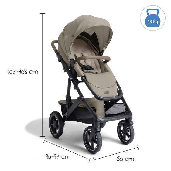 Joie Signature 2in1 Kombi-Kinderwagen Vinca bis 22 kg belastbar mit Babywanne Ramble Xl, Teleskopschieber, umsetzbare Sitzeinheit, inkl. Adapter & Regenverdeck - Signature - Sandstone