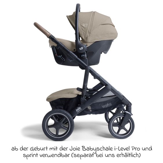 Joie Signature 2in1 Kombi-Kinderwagen Vinca bis 22 kg belastbar mit Babywanne Ramble Xl, Teleskopschieber, umsetzbare Sitzeinheit, inkl. Adapter & Regenverdeck - Signature - Sandstone