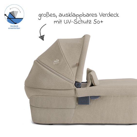 Joie Signature 2in1 Kombi-Kinderwagen Vinca bis 22 kg belastbar mit Babywanne Ramble Xl, Teleskopschieber, umsetzbare Sitzeinheit, inkl. Adapter & Regenverdeck - Signature - Sandstone