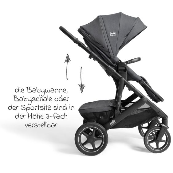 Joie Signature Passeggino Vinca 2in1 fino a 22 kg con materasso Alvi GRATUITO per navicella Ramble Xl, maniglione telescopico, seduta, adattatore e parapioggia inclusi - Signature - Ebano